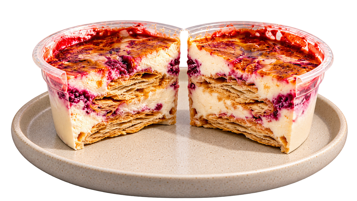 Torta Palmera partida sobre un plato, sin fondo