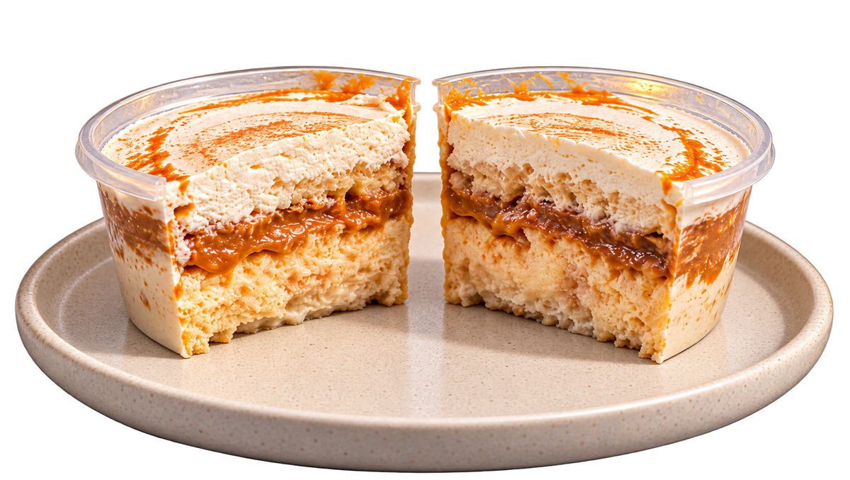Tres Leches de 226 g, detalle de sus capas y manjar